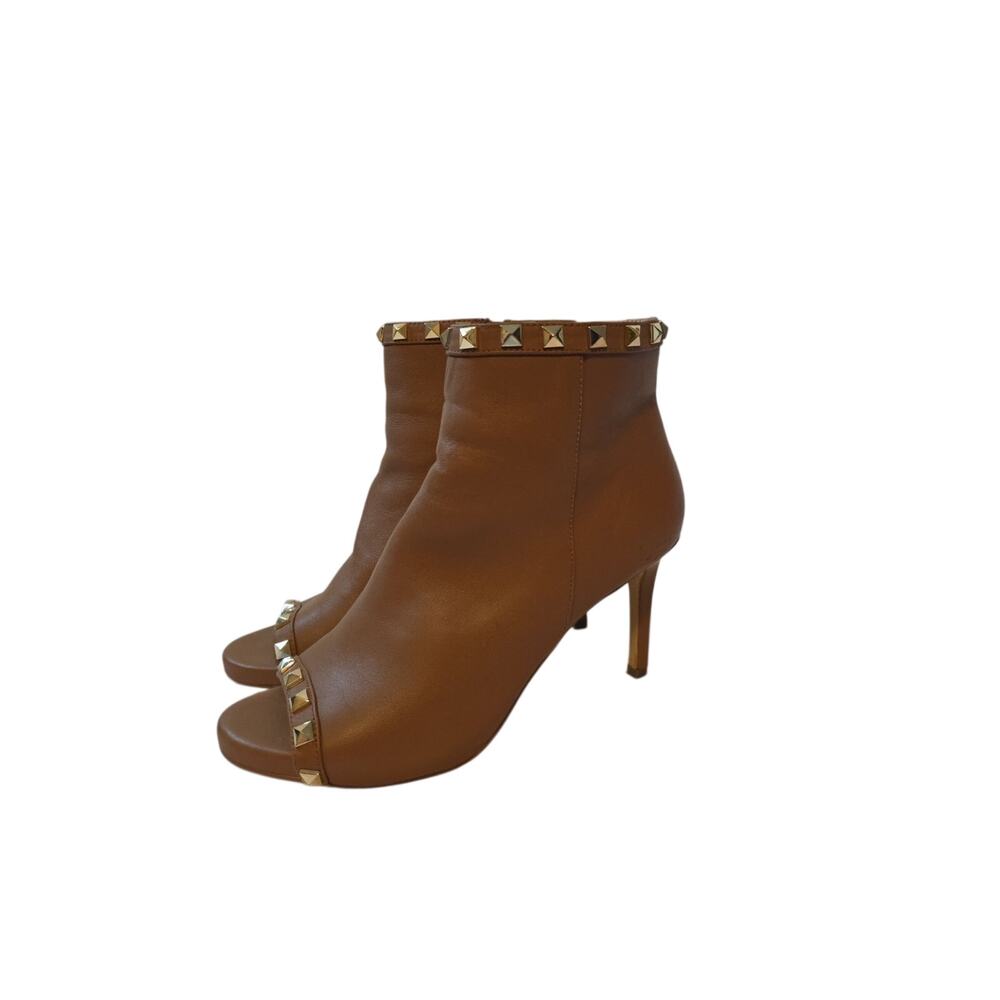 White House Black Market Women's 7 M Brown Side Zip Leather Booties Open Toe...